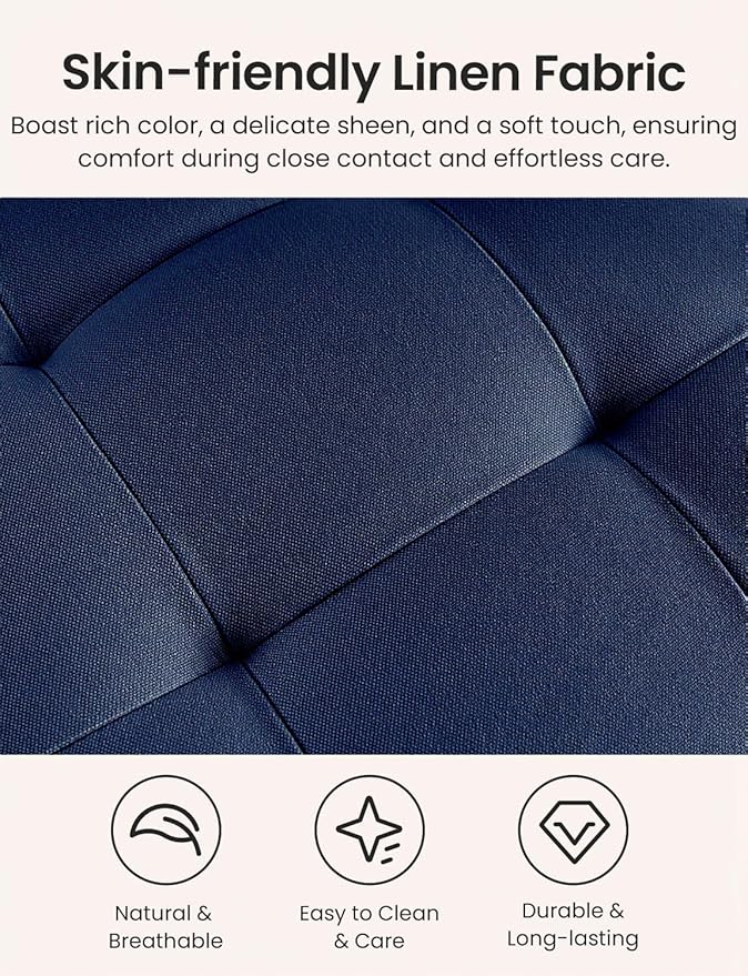 Mid Century Modern Accent Chairs for Living Room Comfy Bedroom Chairs for AdultsSmall Wide Reading Nook Arm Chair 105° Ergonomic Cozy Blue Linen Armchair with Rubber Wood