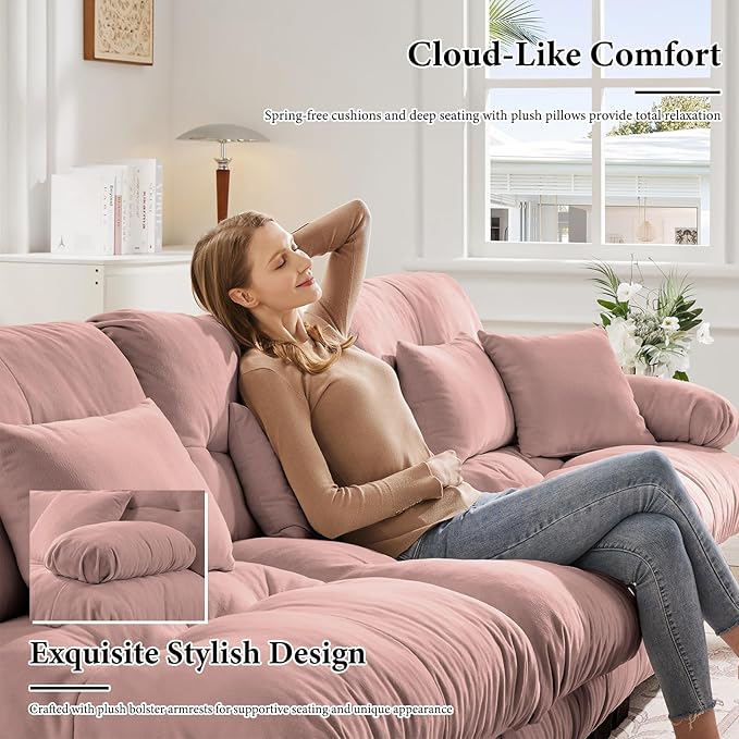 94.4 Loveseat Sofa 2 Seater Modular Sectional Sofa Pink Large U Shaped Sectional Couches Fluffy Chenille Cloud Couch with Ottoman Deep Seat for Living Room
