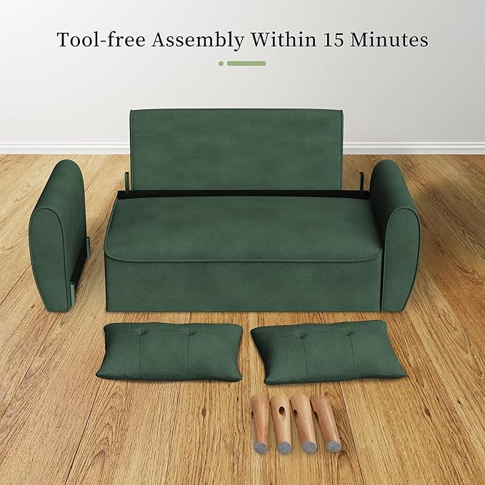 Vongrasig 47 Small Modern Loveseat Sofa Mid Century Linen Fabric 2-Seat Sofa Couch Tufted Love Seat with Back Cushions and Tapered Legs for Living Room Bedroom and Small Space (Green)