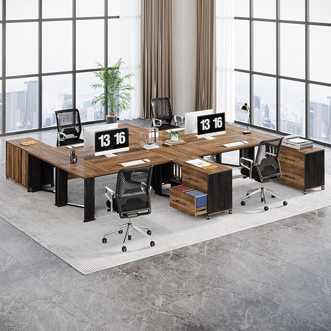 Tribesigns 70.86 Executive Desk with Mobile File Cabinet Large L Shaped Computer Office Desk with 2 Drawers and Storage Shelves Business Furniture Desk Workstation for Home Office (Rustic Brown)