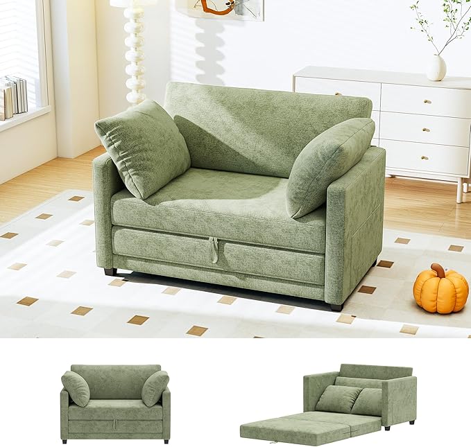 51 Convertible Loveseat Sofa Bed 2-in-1 Folding Sofa Bed with 2 Pillow for Small Spaces Modern Loveseat Compact Sleeper Couch for Apartment Living Room &amp Guest Room (Light Green)