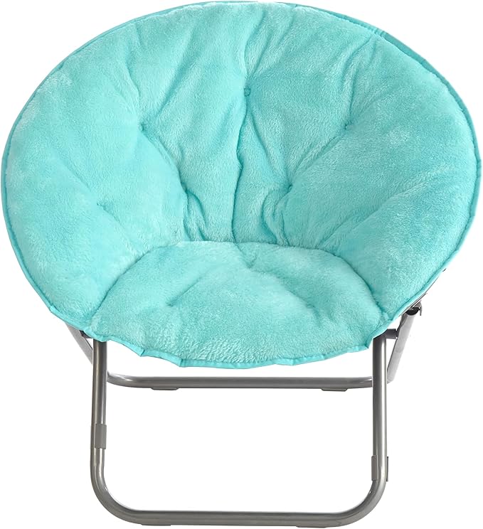 Urban Lifestyle Super Soft Faux Fur Saucer Chair with Folding Metal Frame Aqua
