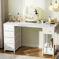 LUCKRACER Vanity Desk with 5 Fabric Drawers &amp Storage Shelves Makeup Dressing Table Computer Desks for Home Office Bedroom White No Mirror