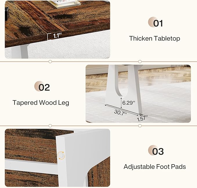 Tribesigns 70.86-Inch Executive Desk Large Computer Office Desk with Double Wood Pedestal Modern Simple Style Rectangle Writing Table for Home Office (Brown &amp White)