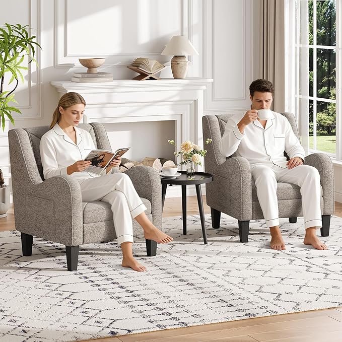 Maupvit Chenille Accent Chair for Living Room Bedroom Chair Comfy Reading Chair Upholstered Arm Chair Single Sofa Chair with Lumbar Pillow Mid Century Modern Chair for Small Spaces Grey