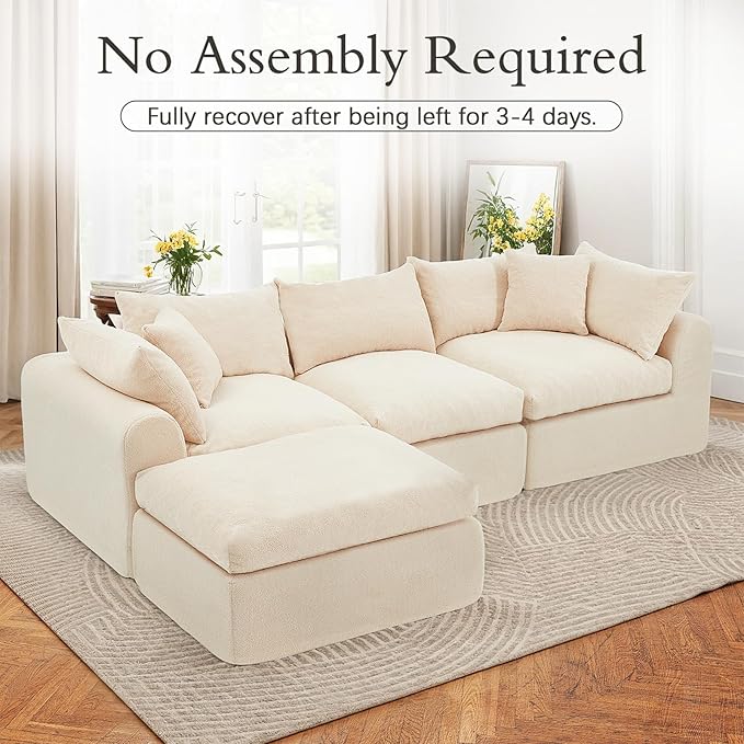 AVAWING 113 Modular Sectional Sofa Modern L Shaped Cloud Couch with Deep Seat &amp Ottoman Soft Boneless Sofa with Chaise for Living Room &amp Bedroom No Assembly Needed (Beige)