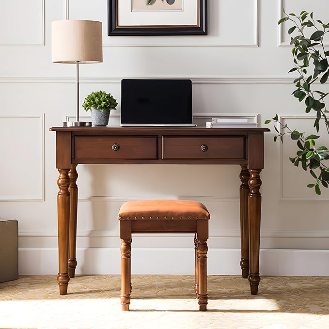 Mid Century Desk with 2 Storage Drawers Modern Writing Study Desk with Rubber Wood Legs32 inch Versatile Home Office Study Desk for Small Space Vanity Table for Bedroom