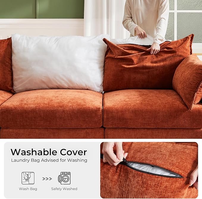 ABCASA 102.6 U Shaped Modular Sectional Couch Oversized Couch with 2 Storage Ottoman 24.5 Deep Seat Pet-Friendly Removable Backrest Cover Orange Chenille Large Couches for Living Room Bedroom