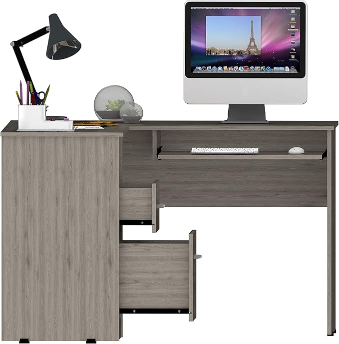 Home Office Desk L-Shaped Desk Two Drawers One Shelf CPU Storage for Study Office Small Apartment