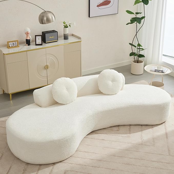 KEIKI 106 Curved Oversized Corduroy Modular Sofa with 2 Pillows and 2 Back Cushion Modern Minimalist Style Comfy 3-Seater Couch No Assembly Required for Apartment Living Room Bedroom Beige