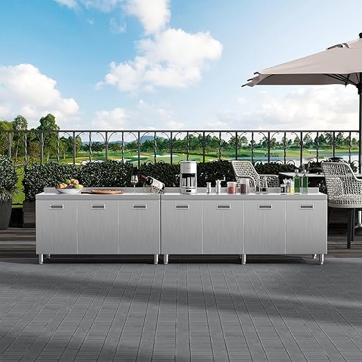 ZZV 55 x 21 Stainless Steel Table Cabinet for Prep &amp Work Heavy Duty Prep Table with 3 Pull-Out Doors Commercial Workbench with Cabinet for Kitchen Restaurant Hotel Garage and Warehouse