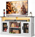 WLIVE Farmhouse TV Stand for 65 Inch TV Tall Entertainment Center with LED Lights &amp Storage Cabinets TV Media Console Table with Adjustable Shelf for Living Room Bedroom Home Theater Milk Whi