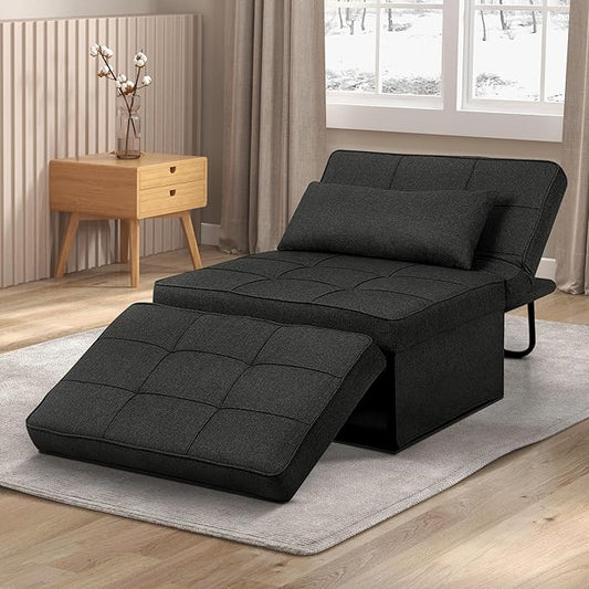 Ainfox Convertible Sofa Bed 4 in 1 Multi-Function Folding Ottoman Bed with Adjustable Backrest Modern Futon Couch No Assembly for Living Room Apartment Office Small Space (Black)