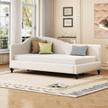 Merax Twin Size daybed L-Shaped Linen Daybed Corner Sofa with Solid Wood Legs for Living Room &amp Guest Room No Box Spring Needed Beige