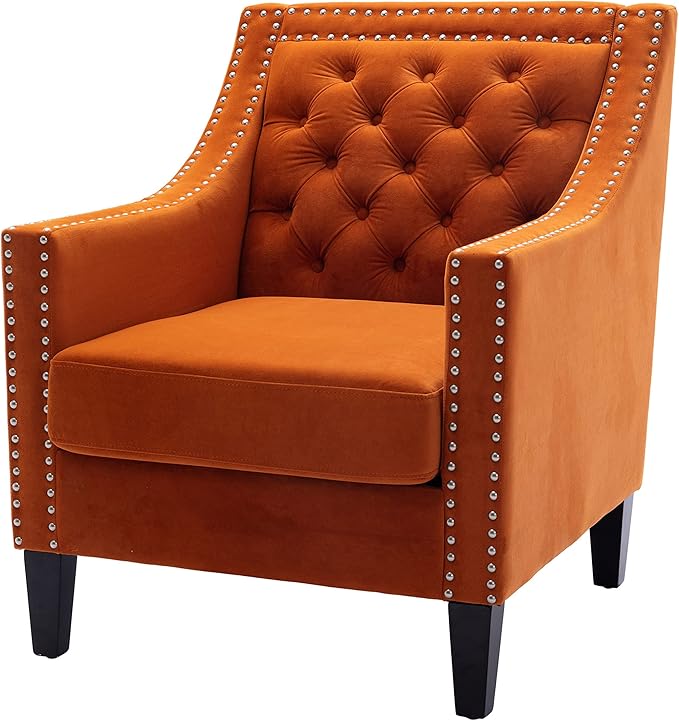 Accent Armchair Living Room Chair with Nailheads and Solid Wood Legs