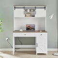 47 Farmhouse Executive Desk with Drawers Wood Home Office Desk wCharging Station File Drawer Storage Cabinet Rustic Computer Writing Desk (Antique White)