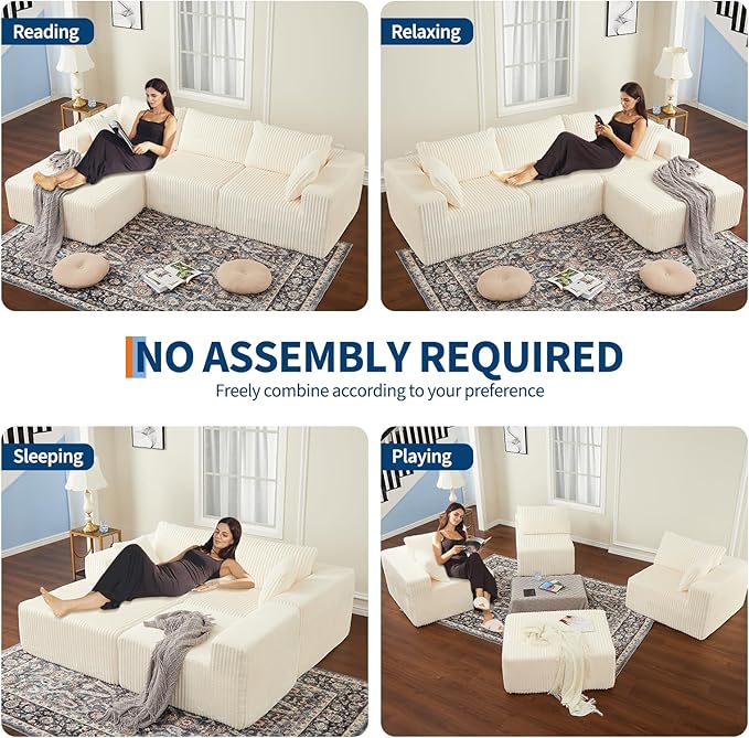108 Modular Sectional Sofa Couches for Living Room Cloud Memory Boneless Couch No Assembly Required