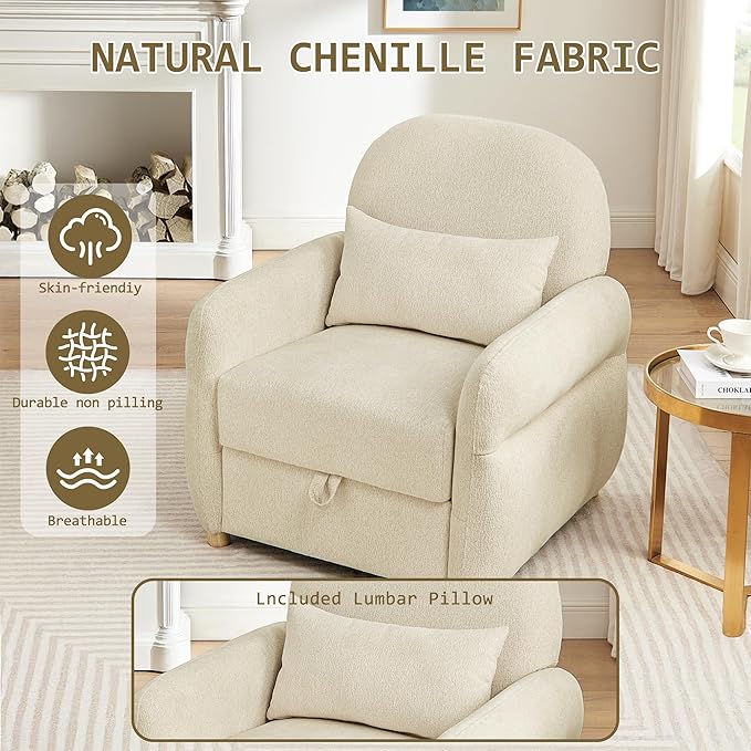 33.5 Accent Chair with Seat Storage Modern Reading Chair Accent Chairs for Living Room Armchair BedroomApartment (Beige 33.5)