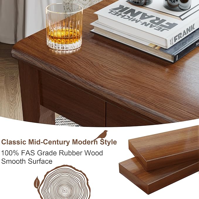 Wood Desk with Drawers - Solid Wood Mid Century Modern Desks for Bedroom Small Computer Desk for Laptop Study Makeup 23.6 W x 29.5 H x 15.7 D in Walnut Color