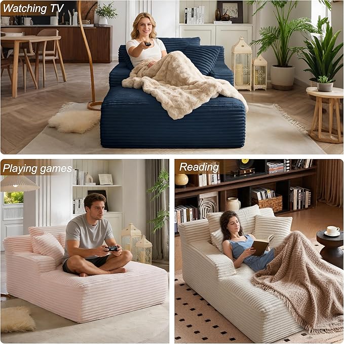 Avenix Boneless Oversized Chaise Lounge Chairs Indoor 66 Boneless Oversized Chaise Lounges Indoor Boneless Oversized Reading Chairs Cloud Sleeper Sofa Couch Bed with 3 Pillows for Living RoomBlue