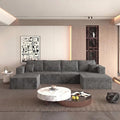 138 Modular Sectional Sofa U-Shaped Cloud Couch with Deep Seats &amp Chaise Convertible Corduroy Boneless Couches for Living Room No-Assembly - Grey (Right Facing Chaise)