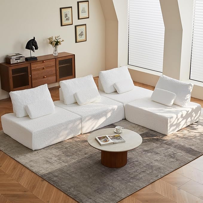 ADORZ Sectional Couches for Living Room Cloud Couch Modular Sectional Sofa with Pillow 1-Seat Boneless Couch for Living Room Bedroom No Assembly Required White