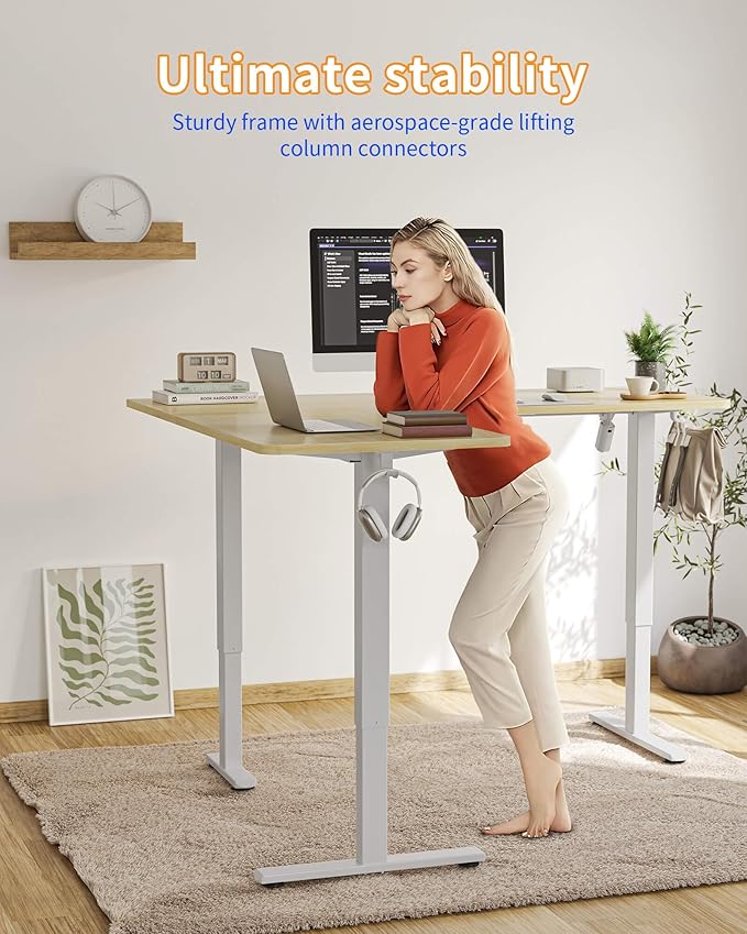 YIHAYO L Shaped Standing Desk Adjustable Height 63 x 55 Inches Electric Corner Standing Desk with Splice Board Computer Desk for Home Office Natural