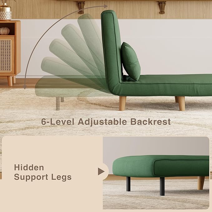 Aiho 3-in-1 Convertible Sleeper Chair BedFuton Chair with 6-Level Adjustable Backrest for Apartment Bedroom OfficeGreen