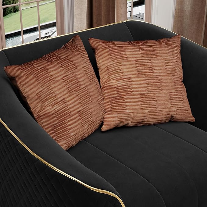 1-Piece Luxury Velvet Sofa Set for Living Room Elegant Design with Diamond-Stitched Armrests &amp Gold Trim Modern Black Couch Set with Golden Metal Legs (Black 1 Seater)