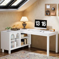 Tribesigns L-Shaped Desk with File Cabinet 59-Inch Executive Office Desk with Storage Shelves Wooden Study Writing Desk Farmhouse Corner Computer Desk for Home Office White