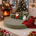 67'' Circular Convertible Compressed Sofa Bed Green Corduroy Floor Lounge Round Boneless Couch Loveseat Sleeper Sofa Couch with 3 Cushions No Assembly for Apartment Bedroom