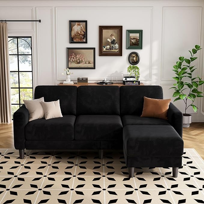 ZeeFu 73 Sectional Sofa Couch for Living Room L Shaped Couch with Extra Thick Deep Seat Cushions 3 Seater Convertible Sofa with Movable Ottoman for Small Apartment 650lbs Heavy Duty
