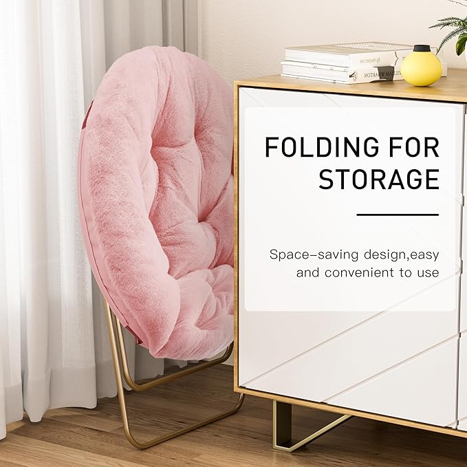 Simple Deluxe Comfy Chairs for Bedroom Faux Fur Saucer Chair for Adults Oversized Comfy Soft Saucer Chair Padded Lazy Chair for Living Room Dorm Rooms Pink