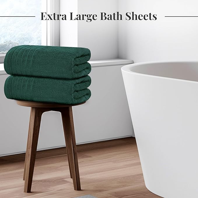 Tens Towels Pack of 2 Extra Large Bath Sheets 35 x 70 Inches 100% Cotton Larger &amp Lighter Weight Quicker to Dry Super Soft &amp Absorbent Oversized Bath Towels Hunter Green