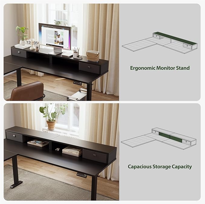 Agilestic L Shaped Electric Standing Desk with 2 Drawers 63 Inch Ergonomic Adjustable Height Desk with Storage Corner Desk Sit Stand up Computer Table for Work Office Home Black