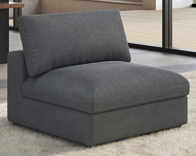 PaPaJet Modular Sectional Sofa 38 Inches Down Filled Sofa Couch Middle Seat Comfy Couch for Living Room Grey Linen