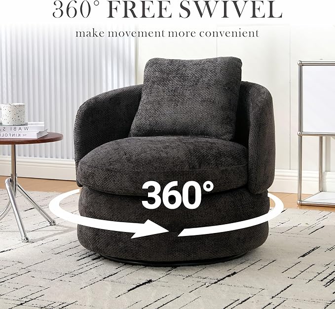 Aoiy &amp Wifon 30 W Swivel Barrel Chair 360 Degree Upholstered Swivel Accent Chair Comfy Modern Living Room Armchair for Living Room Bedroom Reading Room Apartment Chenille Dark Gray