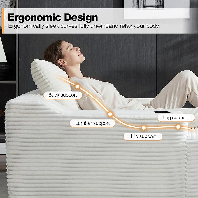 Boneless CouchComfy Fluffy Sofa BedUpholstered Sleeper Sofa Couch with Throw Pillows and ArmrestsCorduroy Plush Cloud Couches with Cup Holder White