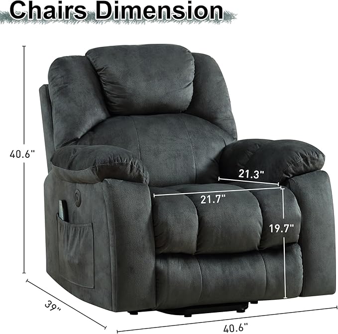Bonzy Home Power Lift Recliner Chair with Massage and Heating Lift Chairs Recliner for Elderly Upholstered Comfy Power Lift Chair with 2 Hidden Cup Holders Side Pockets USB PortDark Grey