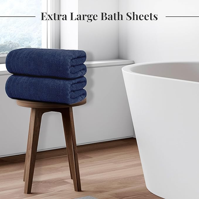 Tens Towels Pack of 2 Extra Large Bath Sheets 35 x 70 Inches 100% Cotton Larger &amp Lighter Weight Quicker to Dry Super Soft &amp Absorbent Oversized Bath Towels Navy