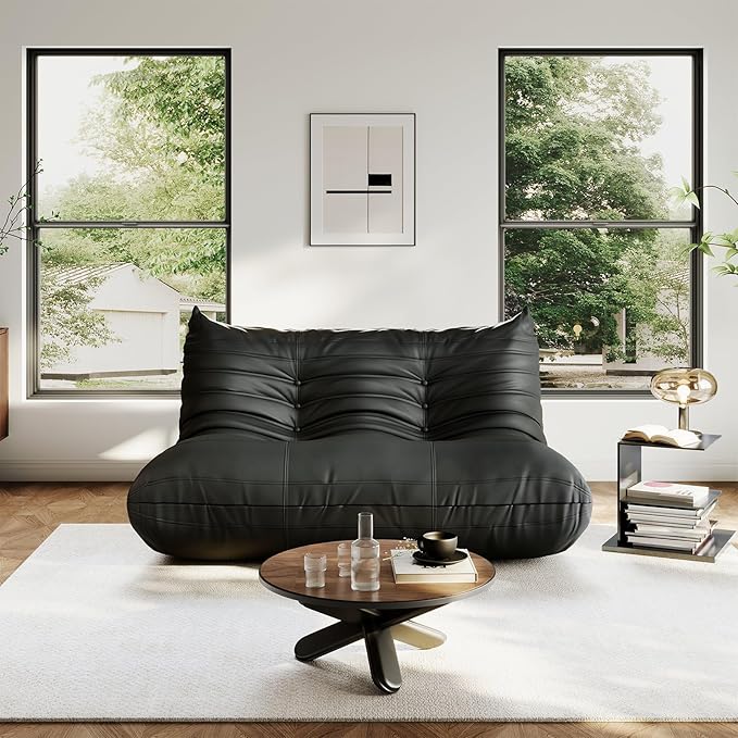 Lazy Floor SofaLoveSeat Fireside ChairBig Bean Bag Chair with Memory Foam Filled for Living RoomBlack