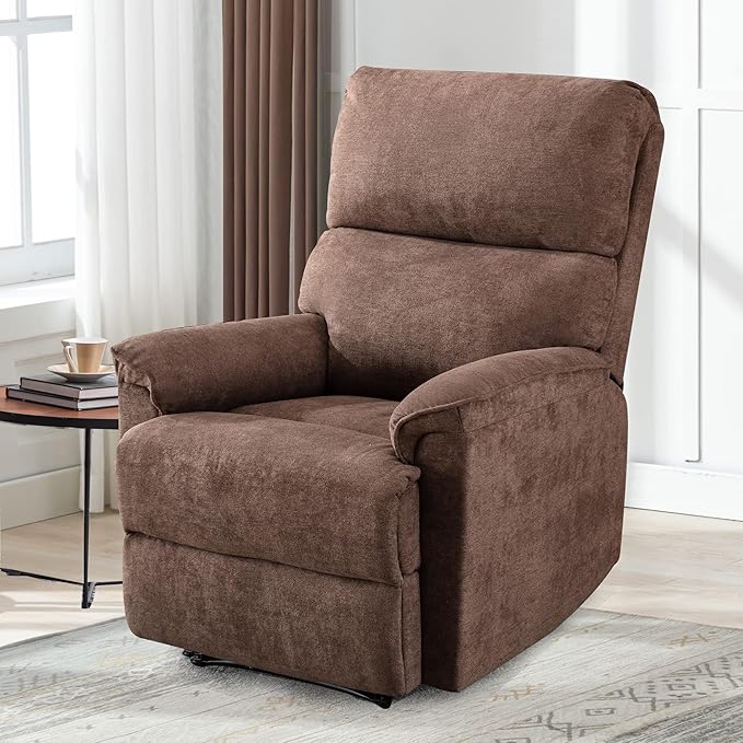 EBELLO Power Recliner Chair Electric Recliner Breathable Fabric Single Overstuffed Recliner Sofa with USB Charge Port for Elderly Living Room Bedroom Brown