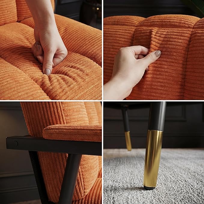 Accent Chair Mid-CenturyMetal FrameArmchairUpholstered Bedroom Chair for Living RoomOfficeReading SpacesGuest RoomBrown