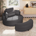Yoglad Oversized Round Swivel Accent Chair with Ottoman &amp Wooden Armrest Tray – 360° Rotation and Stylish Modern Corduroy Fabric Perfect for Living Room/Apartment/Studio(Gray)