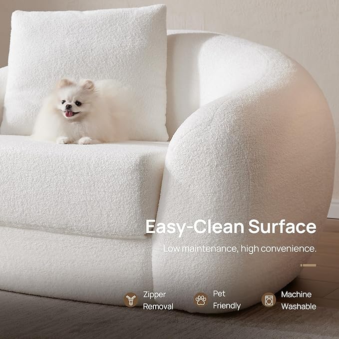 SICOTAS 49.9 Curved Convertible Sofa Couch Bed for Living Room Futon Cloud Boneless Sleeper Chair Pull Out Floor Couch with Deep Seat Single Sofa Foam Lounger No Assembly for Bedroom Apartment White