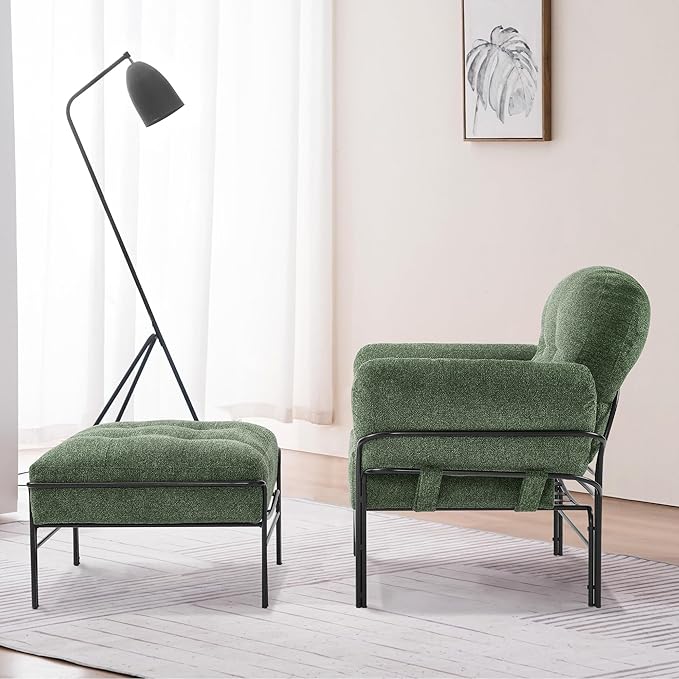 MCombo Modern Accent Chair with Ottoman Chenille Upholstered Leisure Sofa Chair for Small Space Living Room &amp Bedroom 4071 (Green)