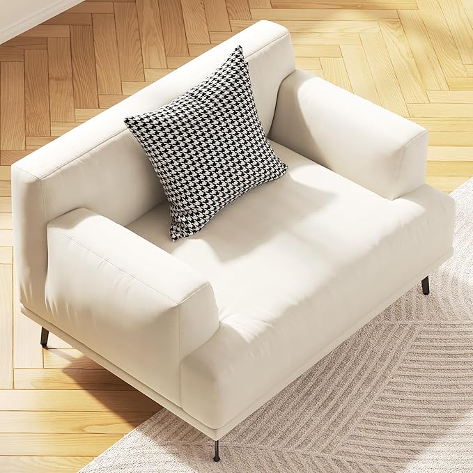 1-Seater Living Room Sofa - Modern Leisure Modular Sofa with Wooden Frame and Metal Legs Soft Cotton-Linen Fabric Easy to Install Suitable for Office Apartment and Living Room Grey 41.3