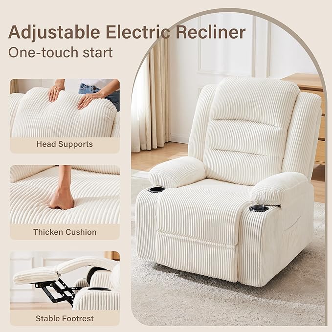 Power Recliner Chair with Cup Holders Electric Recliner Chair for Adults Living Room Reclining Chair Home Theater Seating Lounge Chair (1 Stripe White)