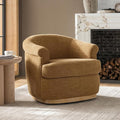 HULALA HOME Swivel Barrel Chair with Rolled Arms Upholstered Fabric Swivel Round Armchair with Removable Cushion Solid Wood Base for Living Room Bedroom Camel