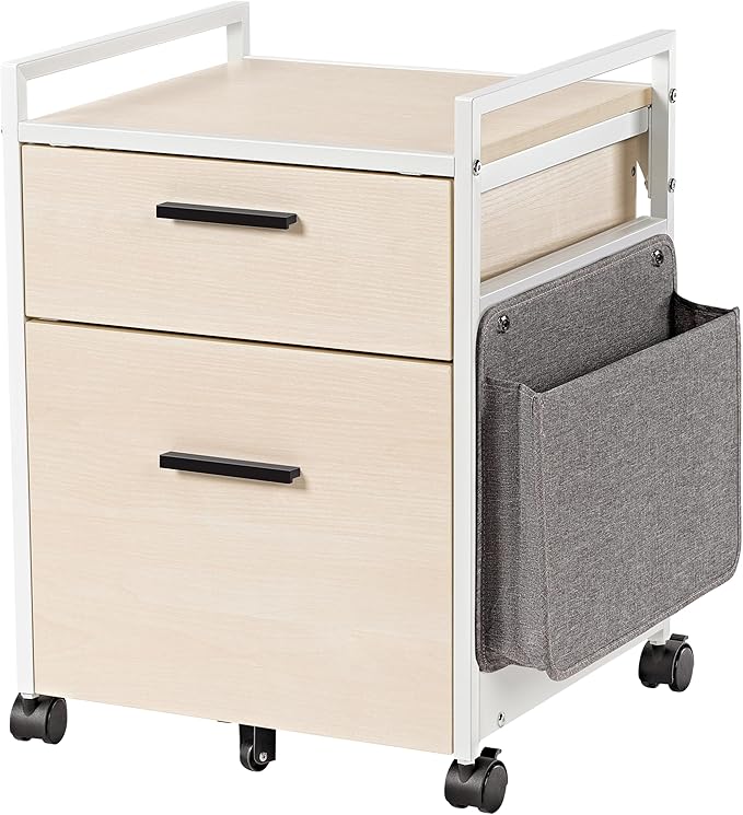 EUREKA ERGONOMIC 2-Drawer Mobile File Cabinet with Wheels Solid Wood Rolling Storage Cabinet for Home Office Space-Saving Under Desk Organization with Printer StandWhite
